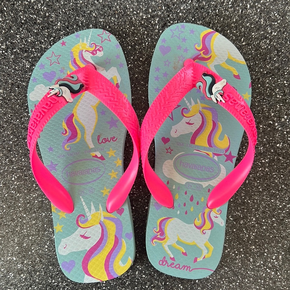 Like NEW Girls Havaianas Flip Flops, 13, 1, pink/blue, unicorn
